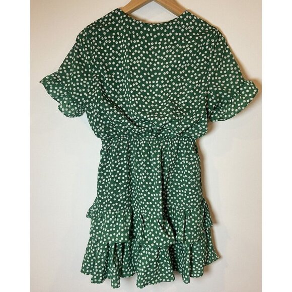 Hello Molly Dress Ruffle Tie Front Green White Floral Size 4 - Picture 3 of 5